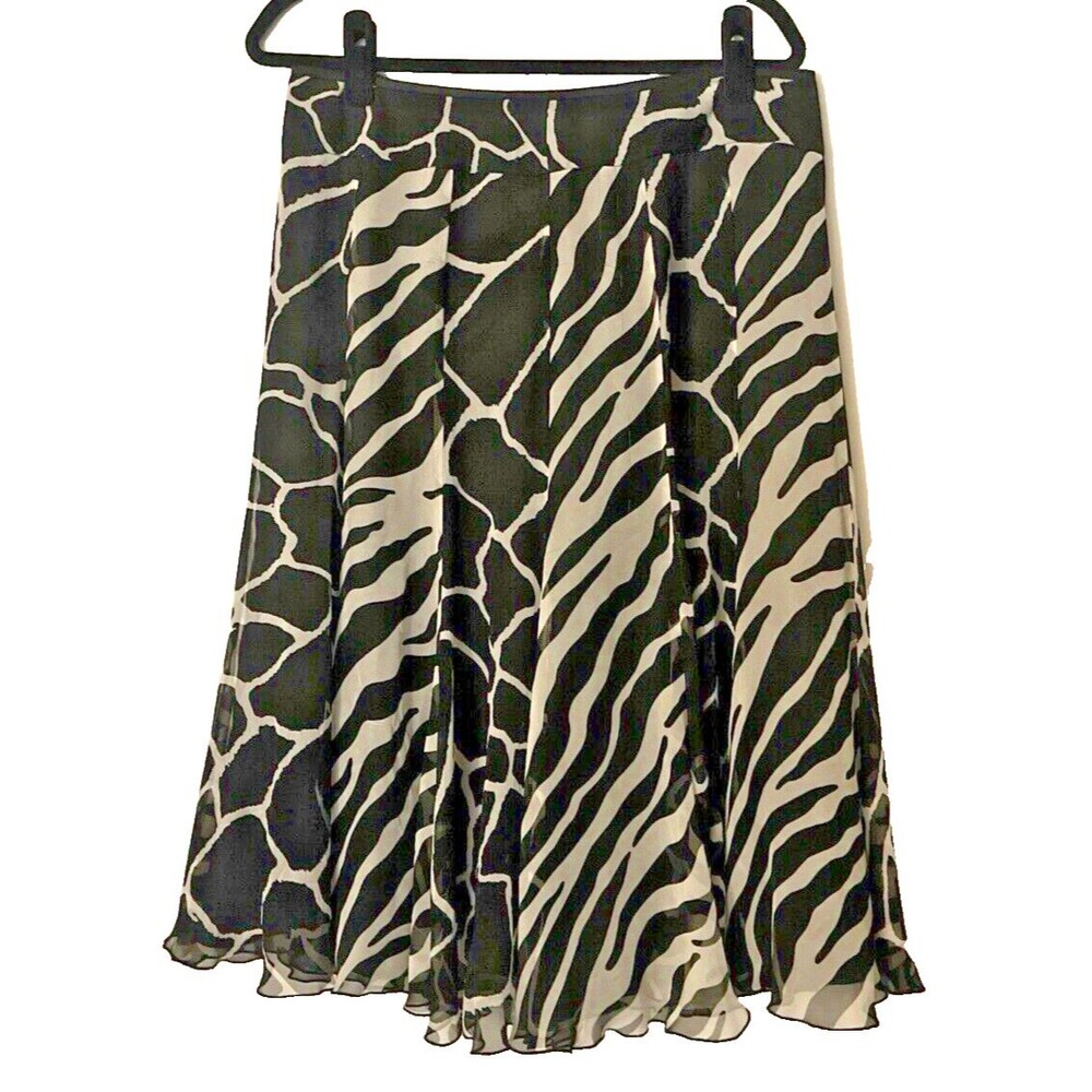 Alberto Makali animal print fit to flare skirt 100% SILK SZ‎ 12 Momcore Corpcore